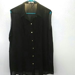 Sleeveless black sheer shirt